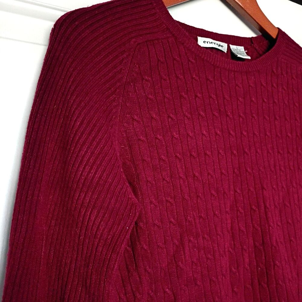 Vintage Energie Ribbed Cable Knit Y2K Sweater Slim L Ribbed Pullover